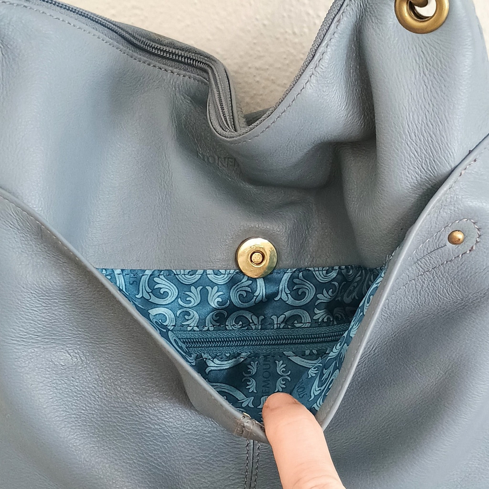 Stone Mountain Light Blue Pebble Leather Convertible Crossbody Shoulder Bag - Picture 8 of 16